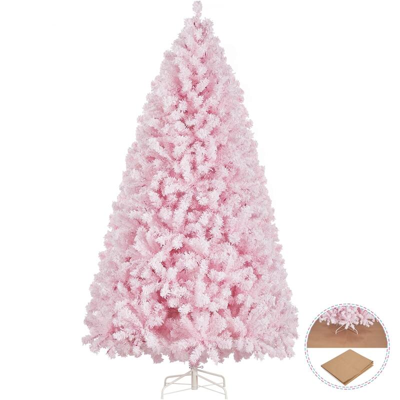 Yaheetech Pre-lit Flocked Artificial Christmas Tree Snow Frosted Christmas Tree, Pink