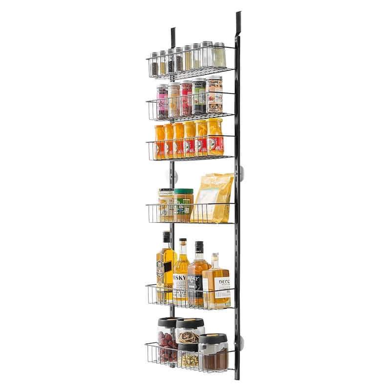 Pantry Organizer with Adjustable Baskets Wall Mount & Over Door Rack