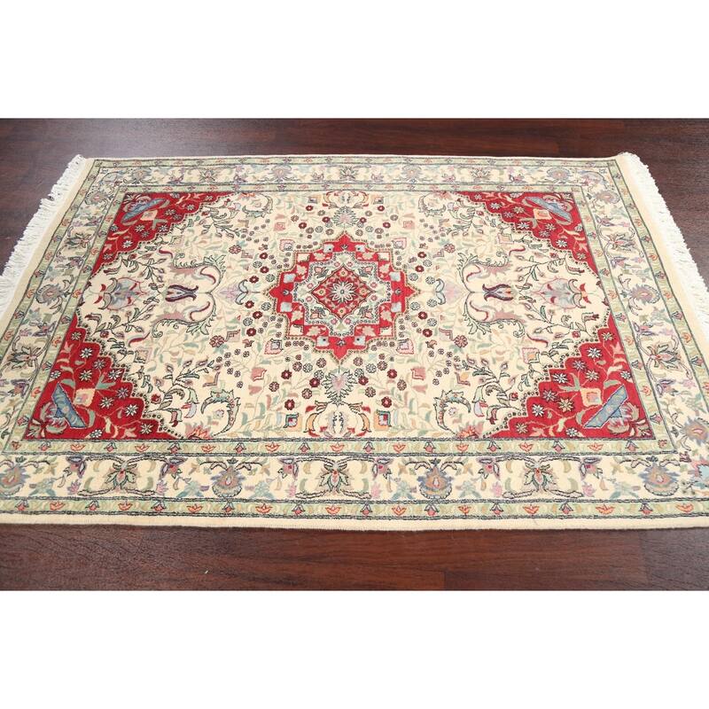 Wool/ Silk Vegetable Dye Tabriz Area Rug Hand-knotted Oriental Carpet - 4'2" x 6'1"