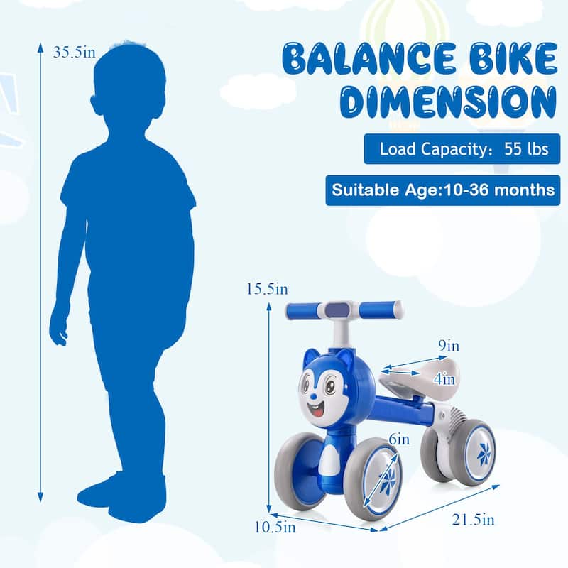 2-in-1 Blue Toddler Balance Bike with Carbon Steel Frame for Ages 10-36 Months Smooth Ride - 22" x 10.5" x 16" (L x W x H)
