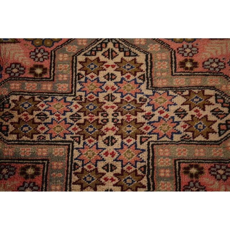 Geometric Anatolian Turkish Vintage Rug Handmade Beige Wool Carpet - 6'7" X 9'10"