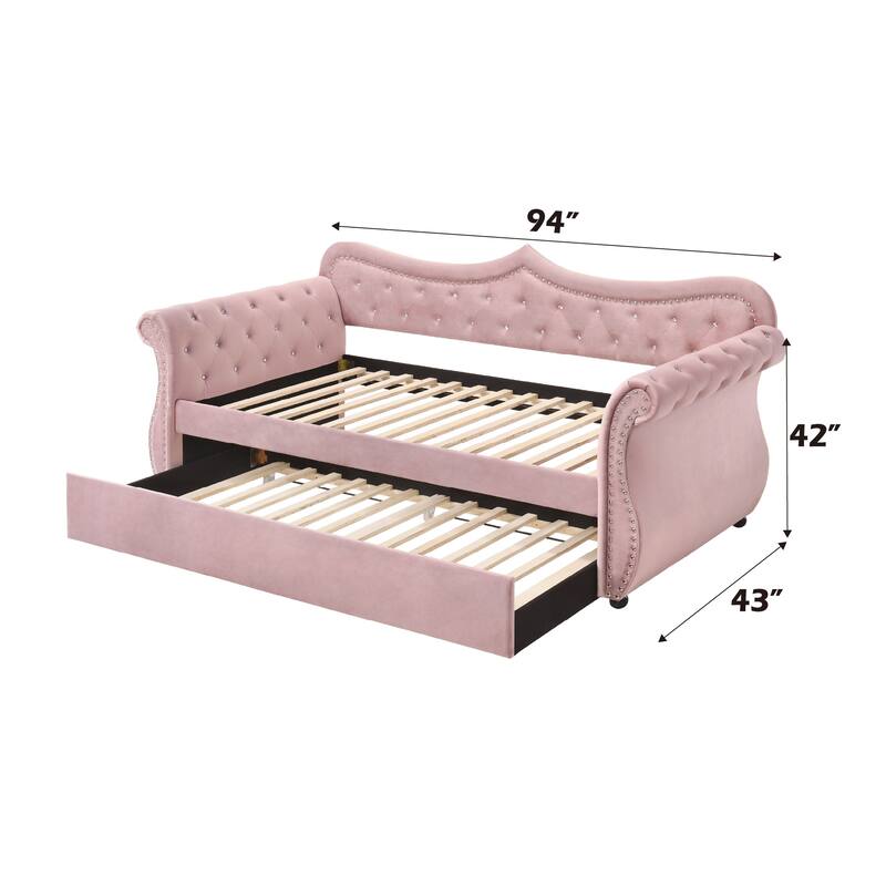 Adkins Pink Velvet Daybed W/Trundle (Twin)
