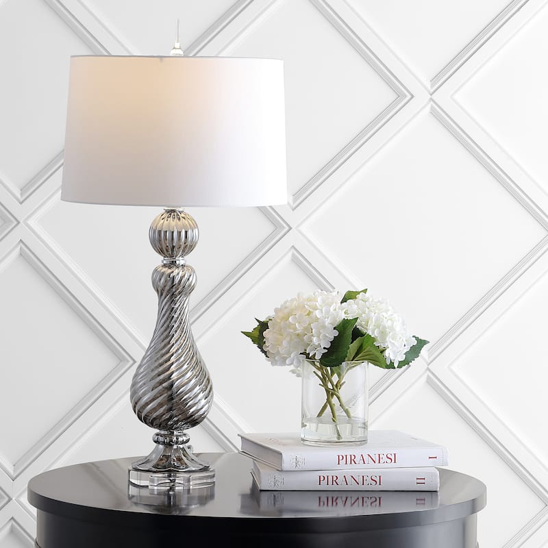 Genevieve 32" Swirled Crystal/Glass LED Table Lamp, Gray by JONATHAN Y