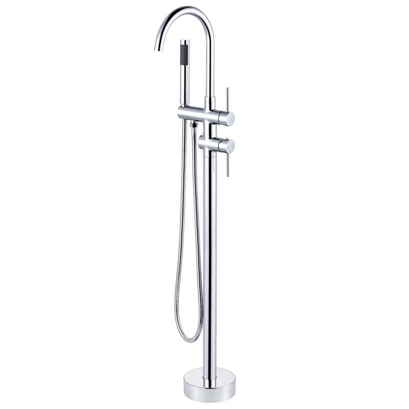 WOWOW Double Handle Freestanding Tub Faucet with Handheld Shower - Chrome