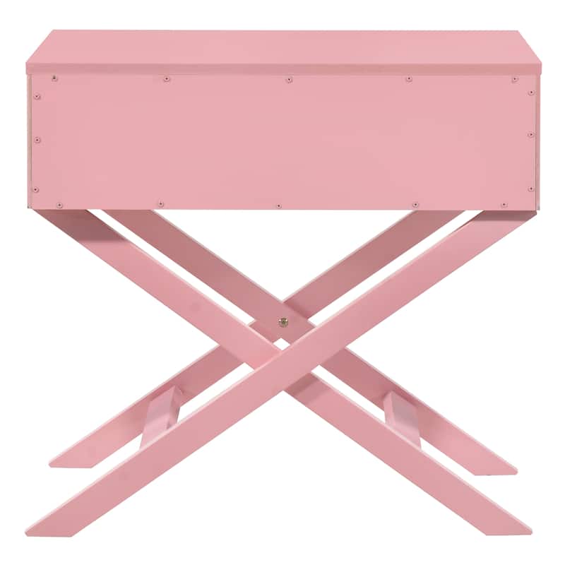 Modern 27-in Metal Hand Holder Single-Drawer Wood Nightstand with Cross-Legs
