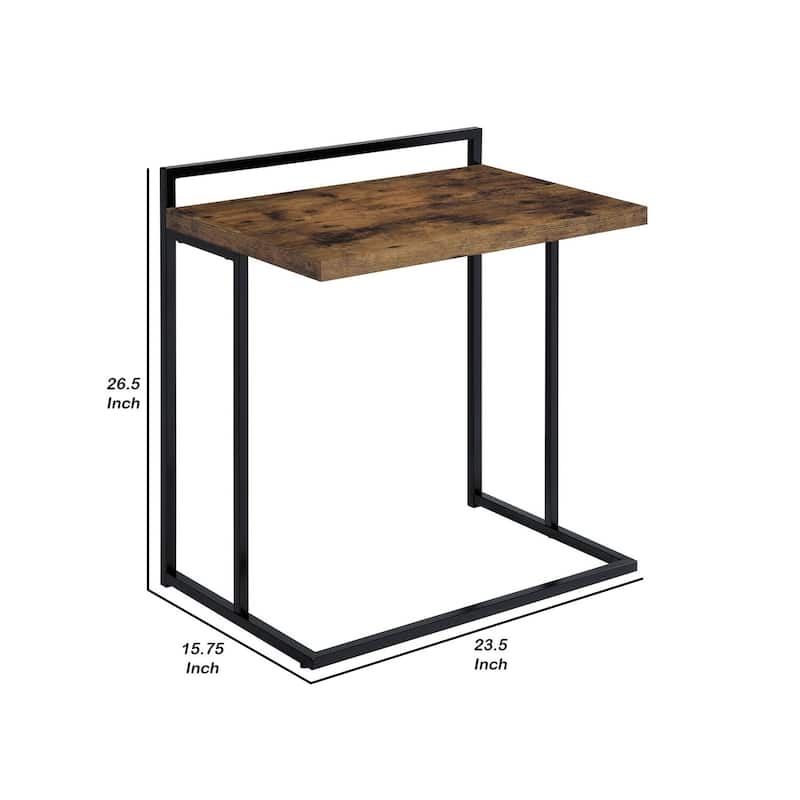23.5 in. Brown and Black Rectangle Wood End Table with C Shaped Frame