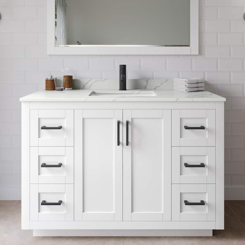 Wyndham Collection WCF292948S-QTZ-UNSMXX Miranda 48" Free Standing - White / Giotto Quartz Top / Matte Black Hardware