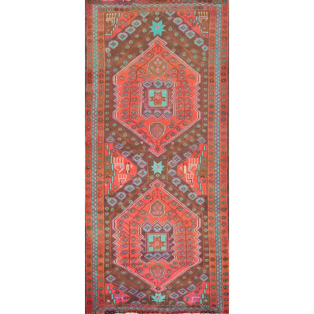 Hand Knotted Oriental 100% Wool Carpet Traditional Tribal Oranges & Rust Hamedan Area Rug - 10' 1'' X 4' 7''