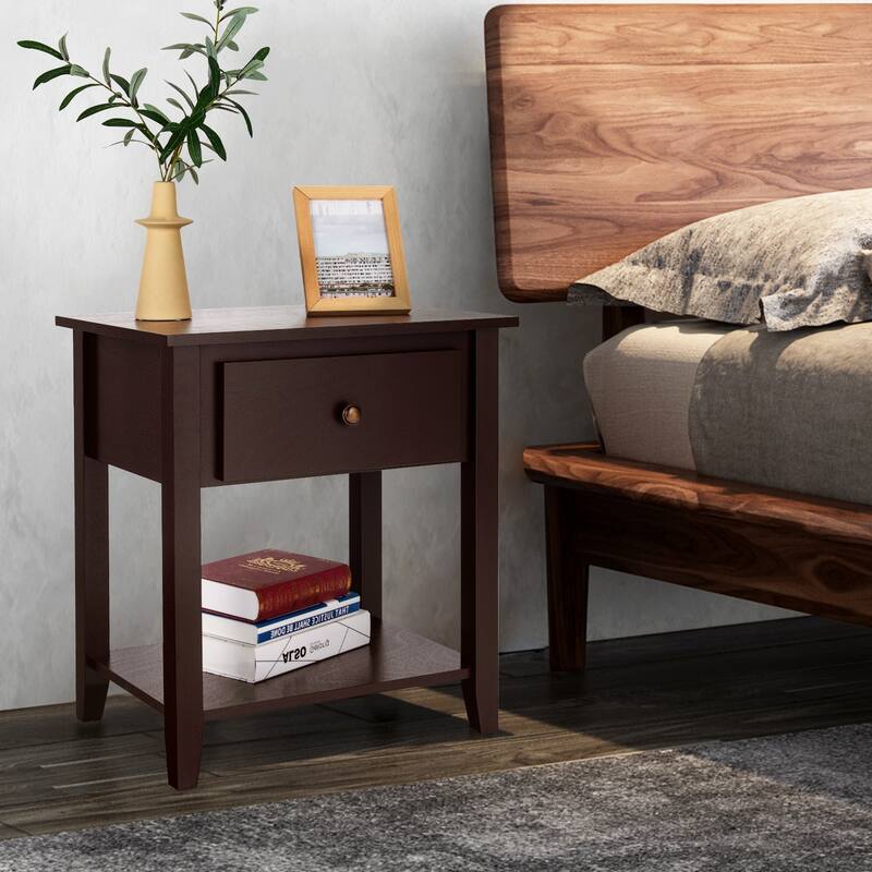 Costway End Table Nightstand Storage Display Furniture Drawer Shelf