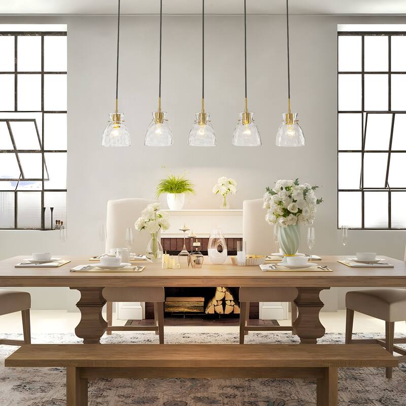 1/3/5-Light Modern Black & Gold Textured Glass Pendant Light - Adjustable Hanging Ceiling Fixture for Dining Room