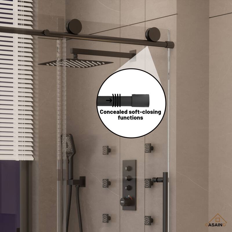 CASAINC 48 in. W x 76 in. H Sliding Frameless Shower Door with Tempered Glass
