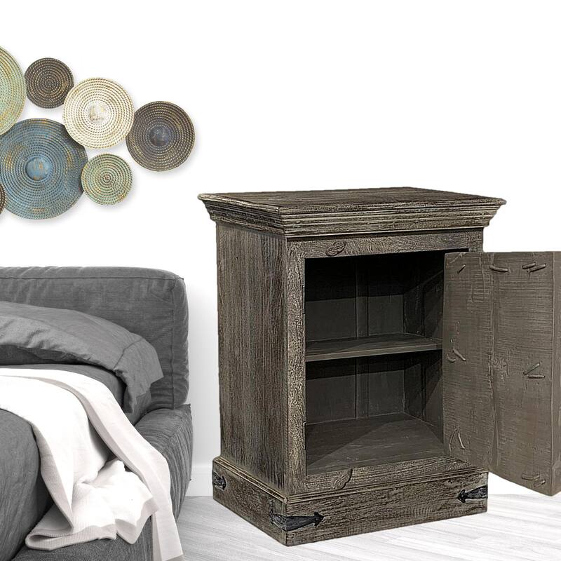 HomeRoots 36" Brown Solid Wood Distressed Nightstand - Brown