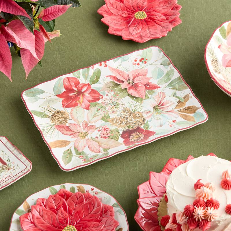 Certifed International Winter Blooms Rectangular Platter 16" x 12" - 16 L x 12 W x 1.25 H