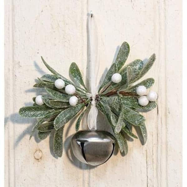 Sparkle Mistletoe Bell Ornament - 7H x 3W x 8D - Green