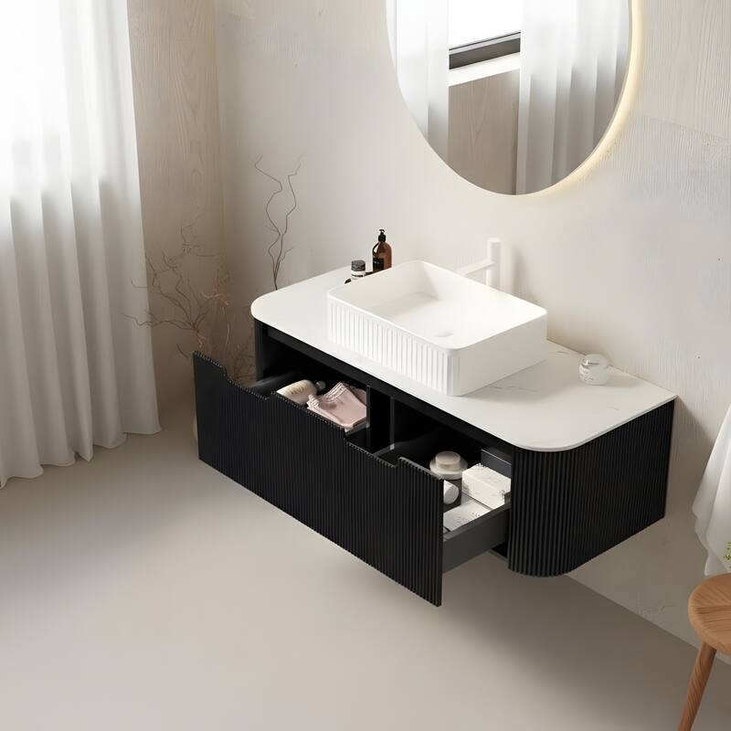 Wall Mounted Bathroom Vanity with White Rectangular Ceramic Basin