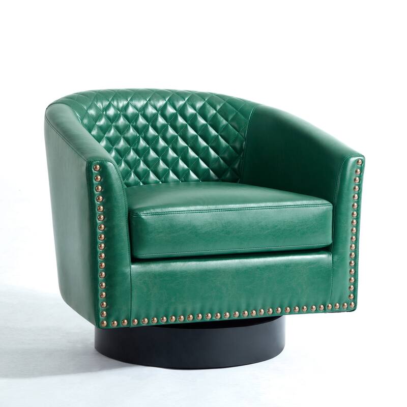 2 Set Tufted PU Vegan Leather Swivel Barrel Chair with Nailheads Trim