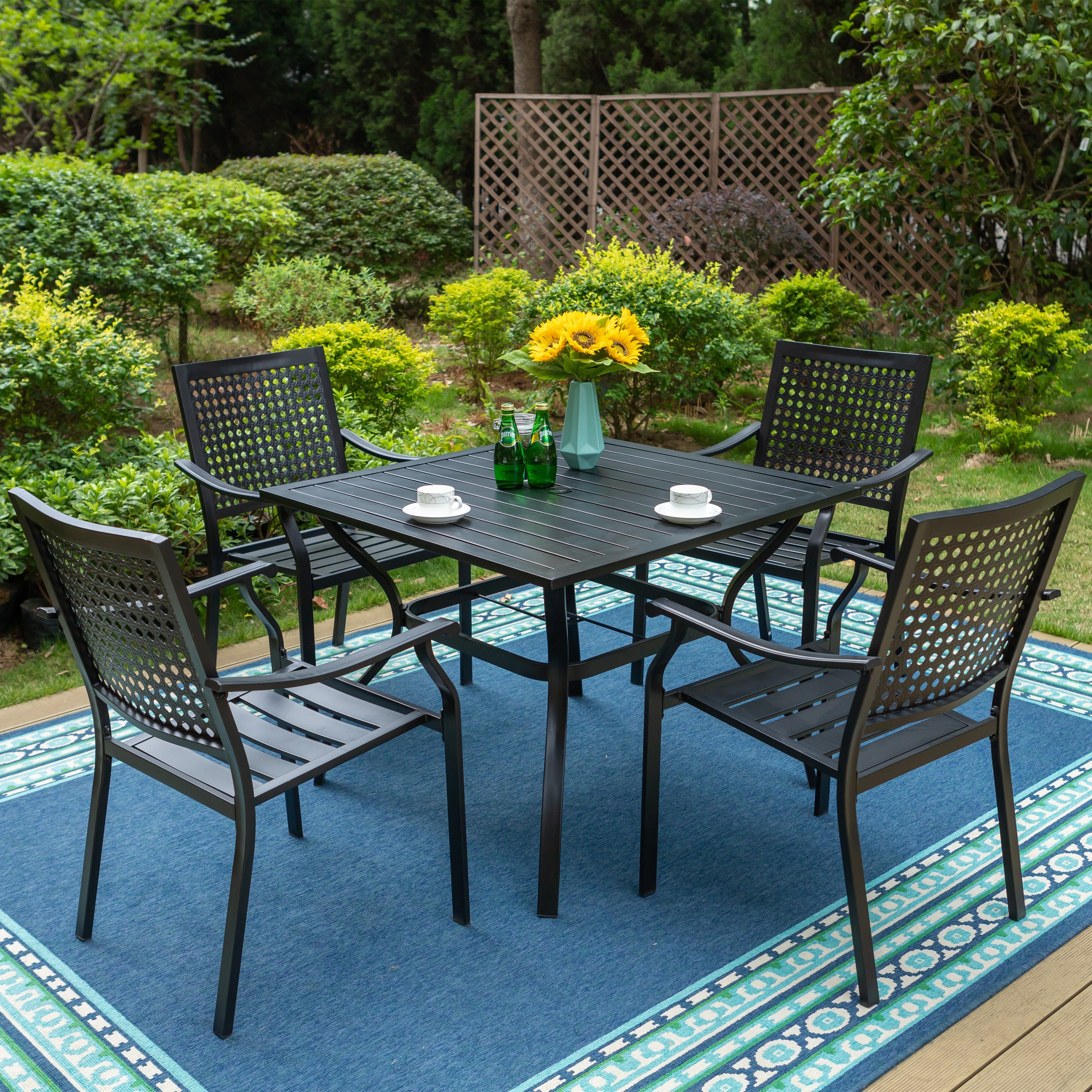 5 piece Outdoor E coated Patio Dining Set with Stackable Chairs