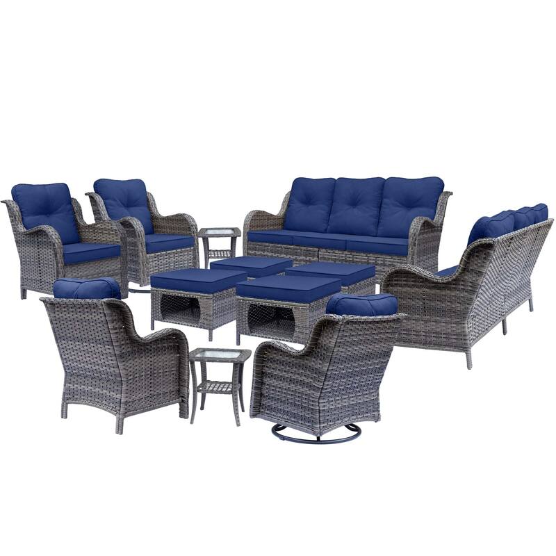 Outdoor Patio Furniture-Gray Wicker Outdoor Swivel Rocker Chairs Set