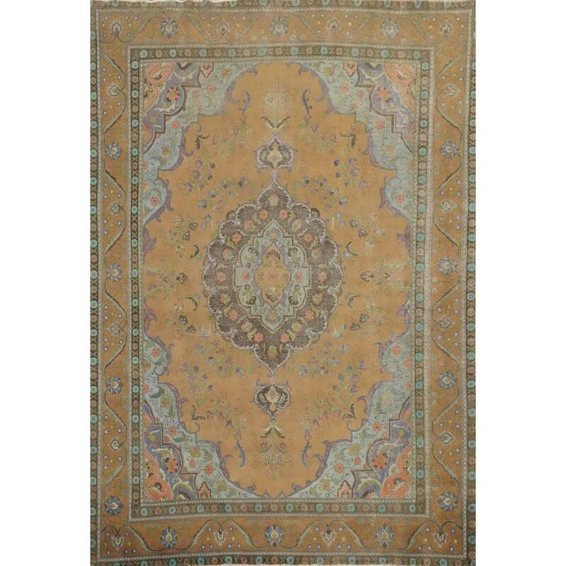 Hand Knotted Oriental 100% Wool Carpet Traditional Floral Oranges & Rust Tabriz Area Rug - 11' 11'' X 9' 4''