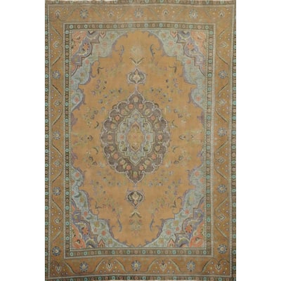 Hand Knotted Oriental 100% Wool Carpet Traditional Floral Oranges & Rust Tabriz Area Rug - 11' 11'' X 9' 4''