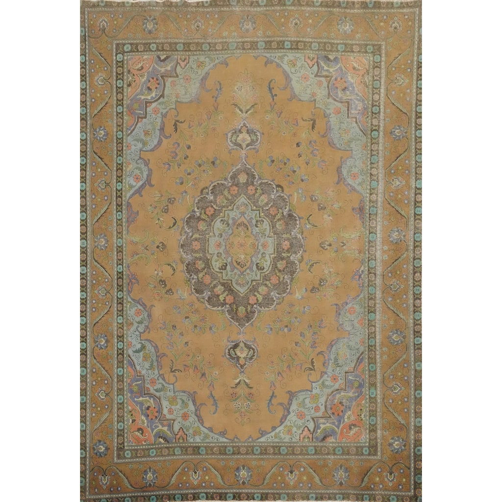Hand Knotted Oriental 100% Wool Carpet Traditional Floral Oranges & Rust Tabriz Area Rug - 11' 11'' X 9' 4''