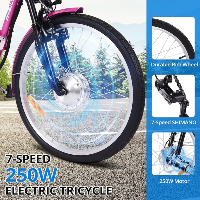 Electric Tricycle, 7-Speed Adult Electric Trike, Folding Electric Tricycle, 36V Removable Battery