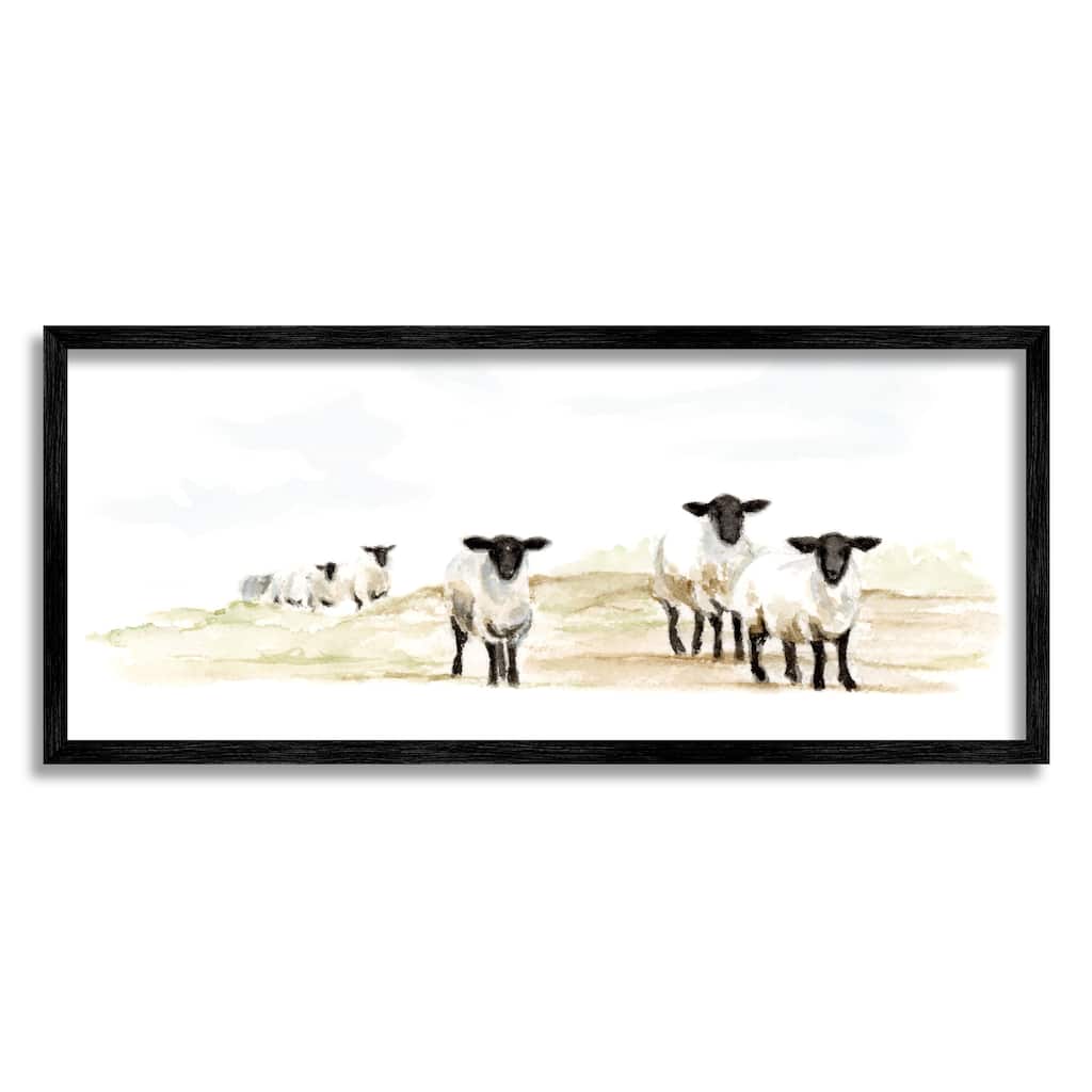 Stupell Sheep Farm Flock Children's Nursery Watercolor Painting Framed Wall Art - Yellow
