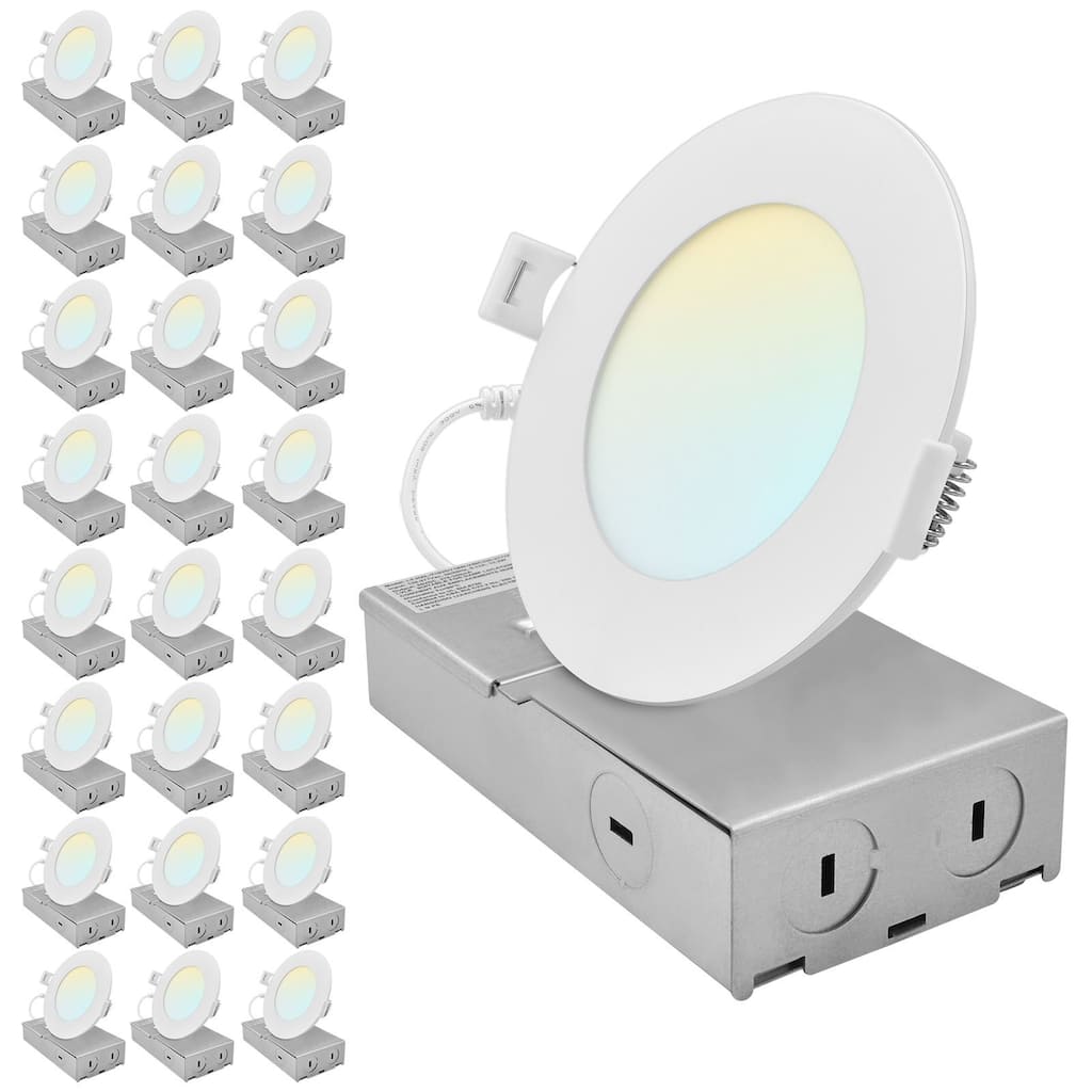 LUXRITE 4 Inch Canless Spotlight LED Recessed Light 5CCT Dimmable 650/800/1066LM CRI 90 8W/10W/13W ETL Listed 24 Pack