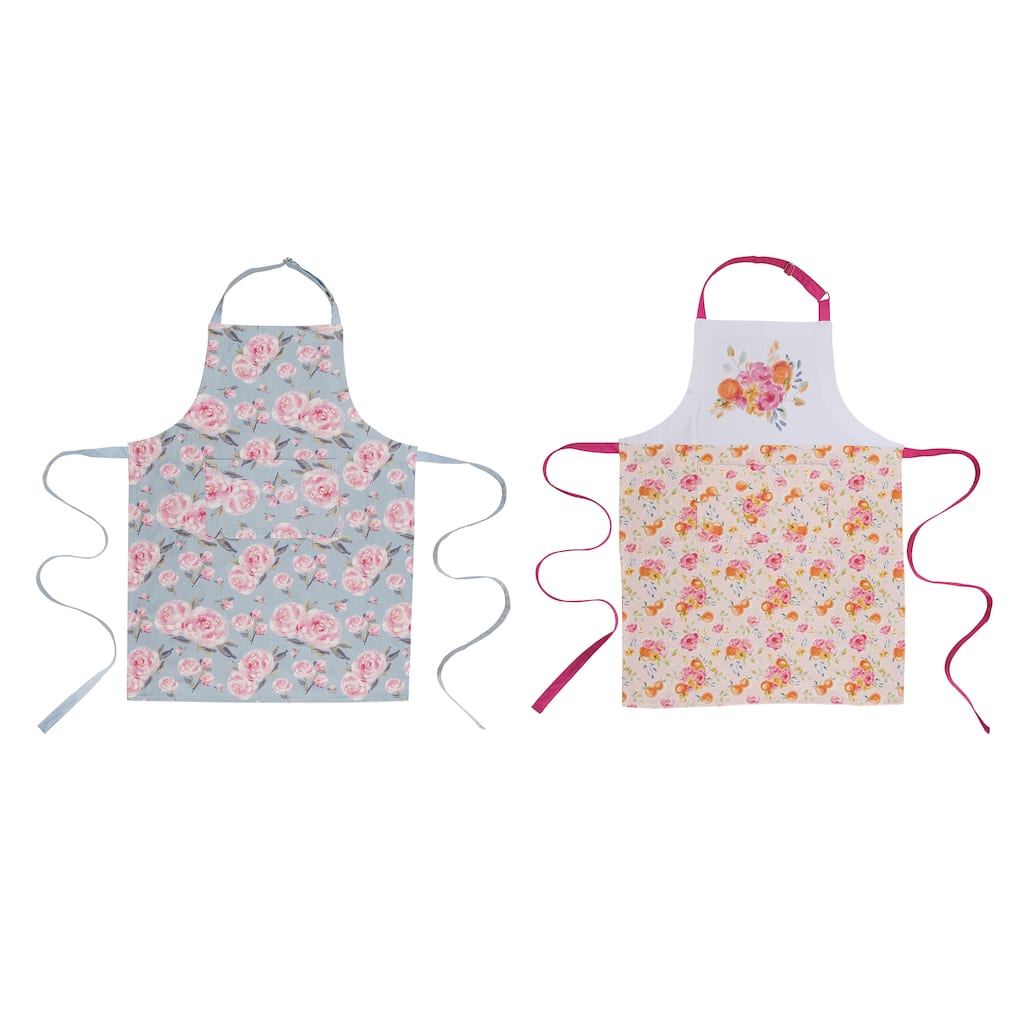 Transpac Cotton Oranges & Peonies Aprons Set of 2 Everyday Home Decorations