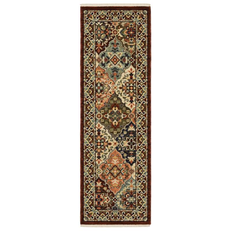 Style Haven Leander Panel Medallion Red/ Multi Fringed Wool Blend Area Rug. - 2' 6" x 12'
