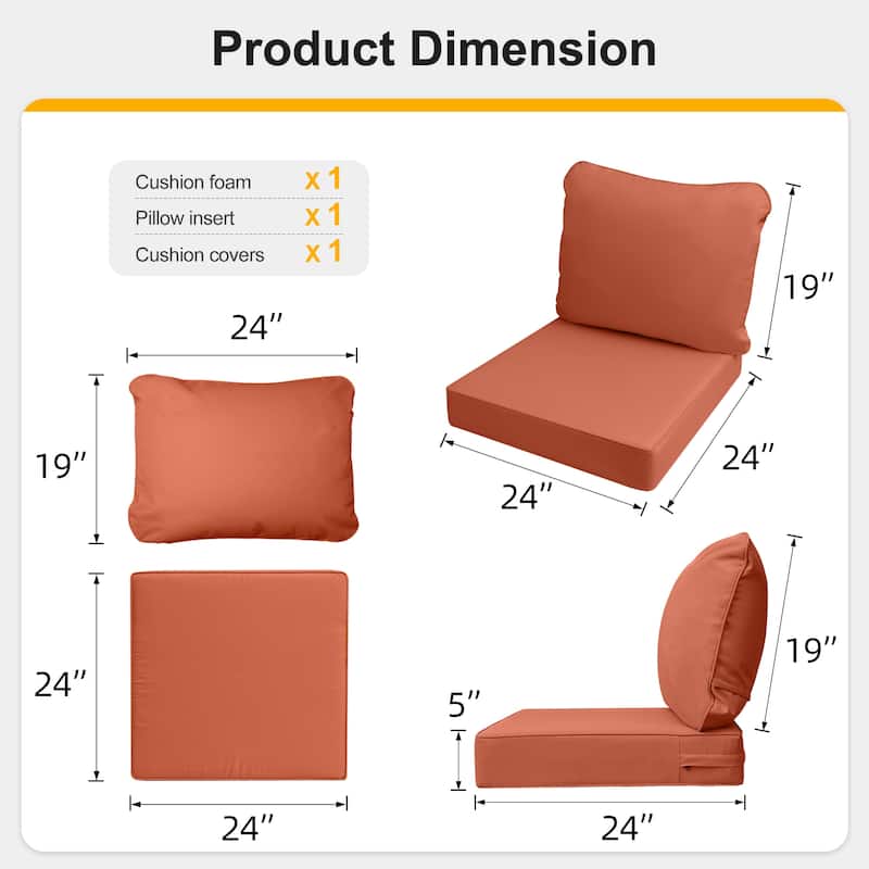 24"x24"x5"Waterproof Outdoor Deep Seat Cushion Set for Patio Furniture