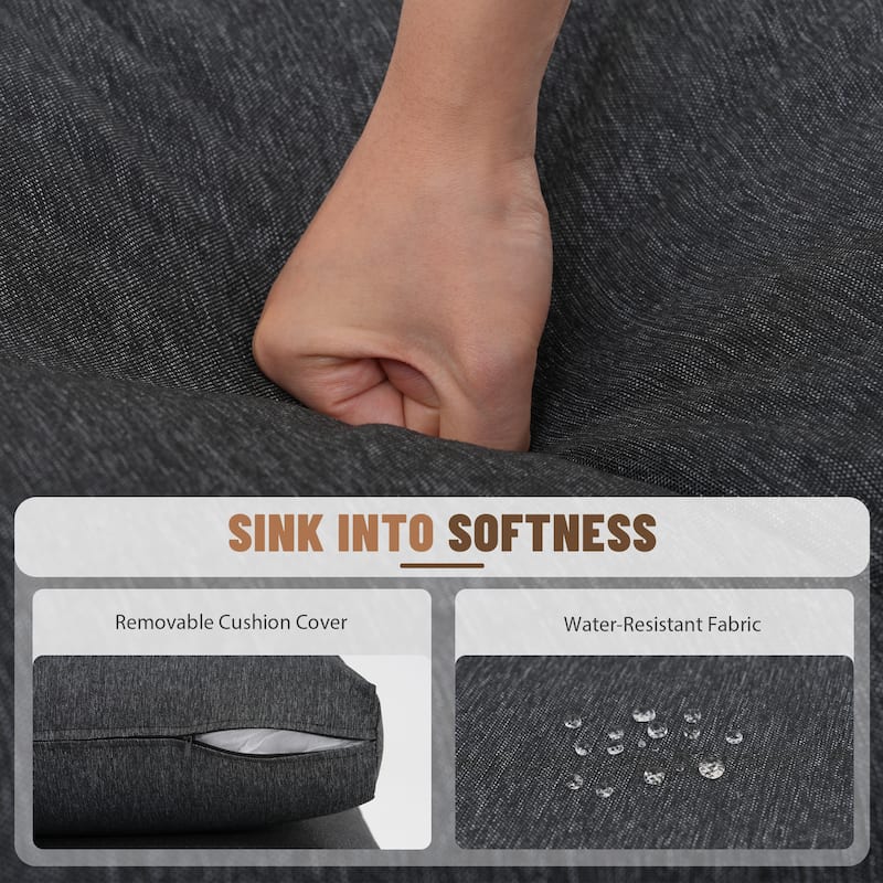 Outdoor 4-Piece Conversation Set Solid Eucalyptus Wood L-Shaped Sectional Sofa with Coffee Table