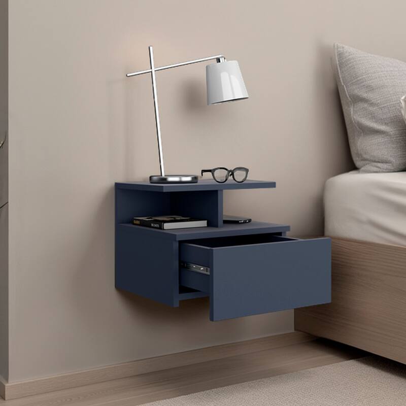 Floating Nightstand with Drawer and Shelves for Storage or Decor