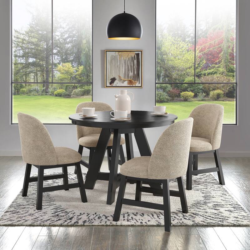 Harstad 42"-60" Wood Finish Extendable Round Dining Set with Curved Back Chairs by iNSPIRE Q Modern