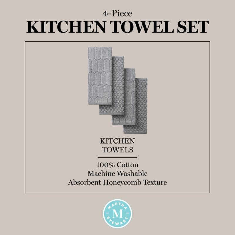 MARTHA STEWART Honeycomb Chambray Textured Kitchen Towel 4-Pack Set