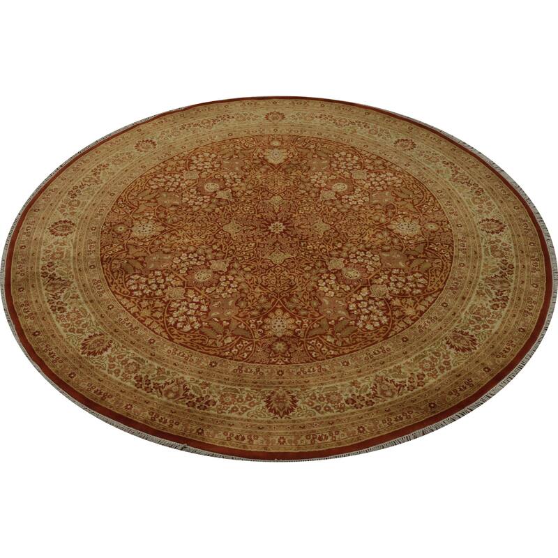 Hand Knotted Oriental 100% Wool Carpet Traditional Floral Oranges & Rust Tabriz Area Rug - 8' 0'' X 8' 0''