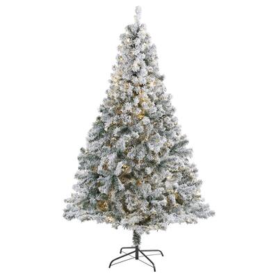 7ft. Flocked Spruce Artificial Christmas Tree with 350 Clear LED Lights & 800 Branches - Snowy Seasonal Holiday X-Mas Tree