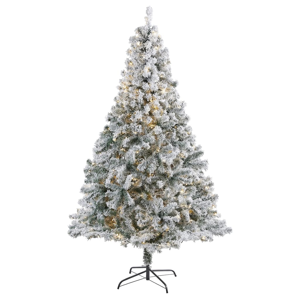 7ft. Flocked Spruce Artificial Christmas Tree with 350 Clear LED Lights & 800 Branches - Snowy Seasonal Holiday X-Mas Tree