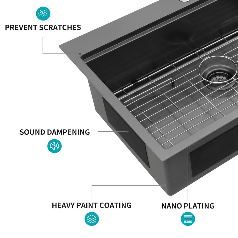 33" Drop-In 16 Gauge Single Bowl Stainless Steel Kitchen Sink