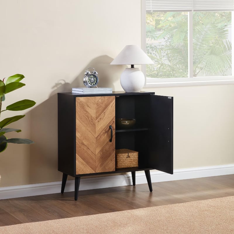 Homy Casa Herringbone Accent Cabinet, Adjustable Shelf, Living Sideboard