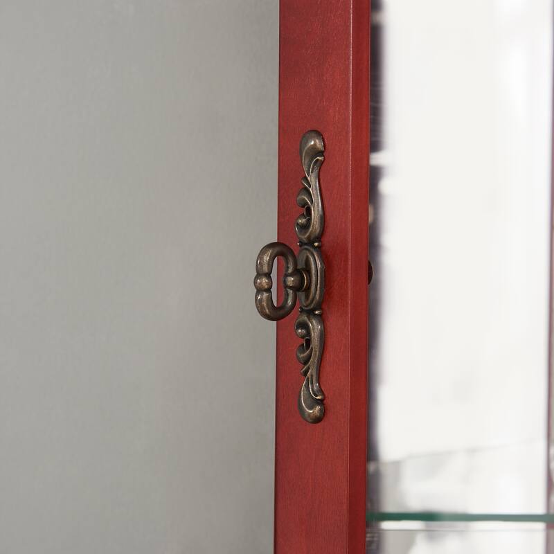 Corner Curio Cabinet Lighted Corner Display, Glass Display Shelf Shelving Bar cabinet with Tempered Glass Door, Bar Cabinet