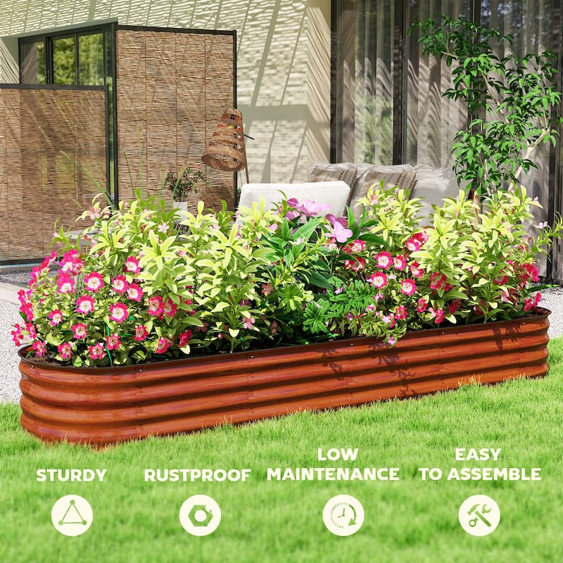 Outsunny 7.9' x 2' x 1' Galvanized Raised Garden Bed Kit, Outdoor Metal Elevated Planter Box with Safety Edging