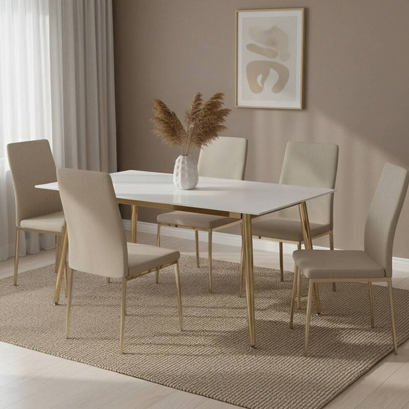 Zayle Dining Table with a 71" Rectangular Top and Gold Steel Base