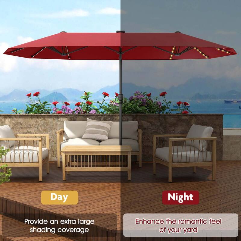 Costway 13 FT Large Patio Umbrella with LED Solar Lights Crank Handle