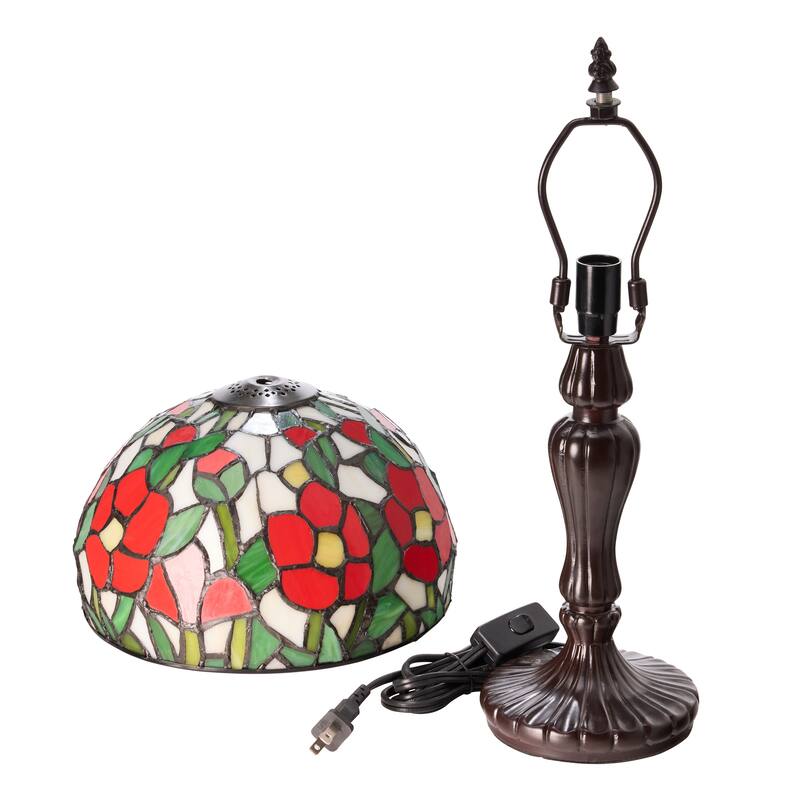 Flores River of Goods Brown Metal and Stained Glass Dome Shade 17-Inch Table Lamp - 9.5" x 9.5" x 17"