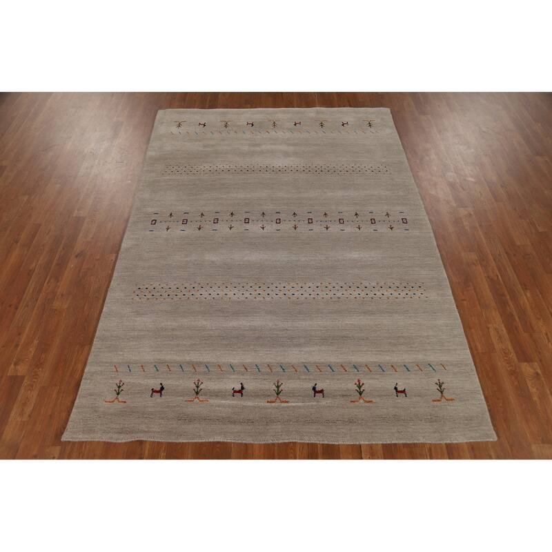 Tribal Gabbeh Oriental Rug Hand-Knotted Modern Wool Carpet - 5'7"x 7'11"