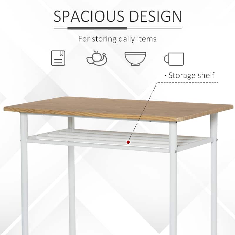 3-Piece Space-Saving Modern Bar Table and Stools Set with 2 Different Height Footrest for Pub