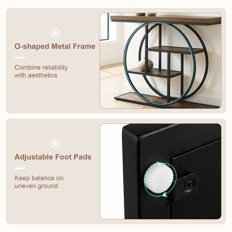 Gymax 4-Tier Console Table w/Storage Shelves Circle Base Accent Behind