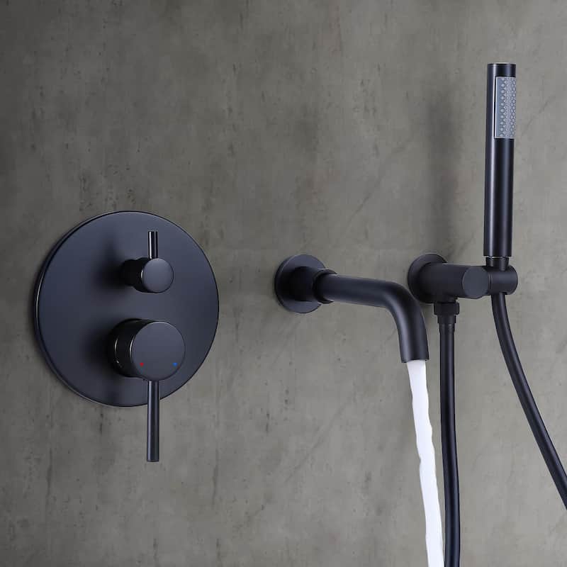 Solid Brass 2 Handle Wall Mounted Roman Tub Faucet With Handheld Shower