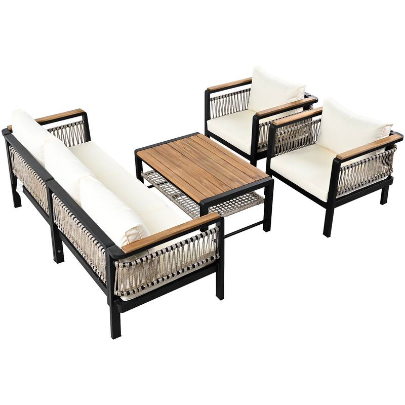 4-Piece Outdoor Conversation Sofa Set with Acacia Wood Coffee Table by Leisure Zone